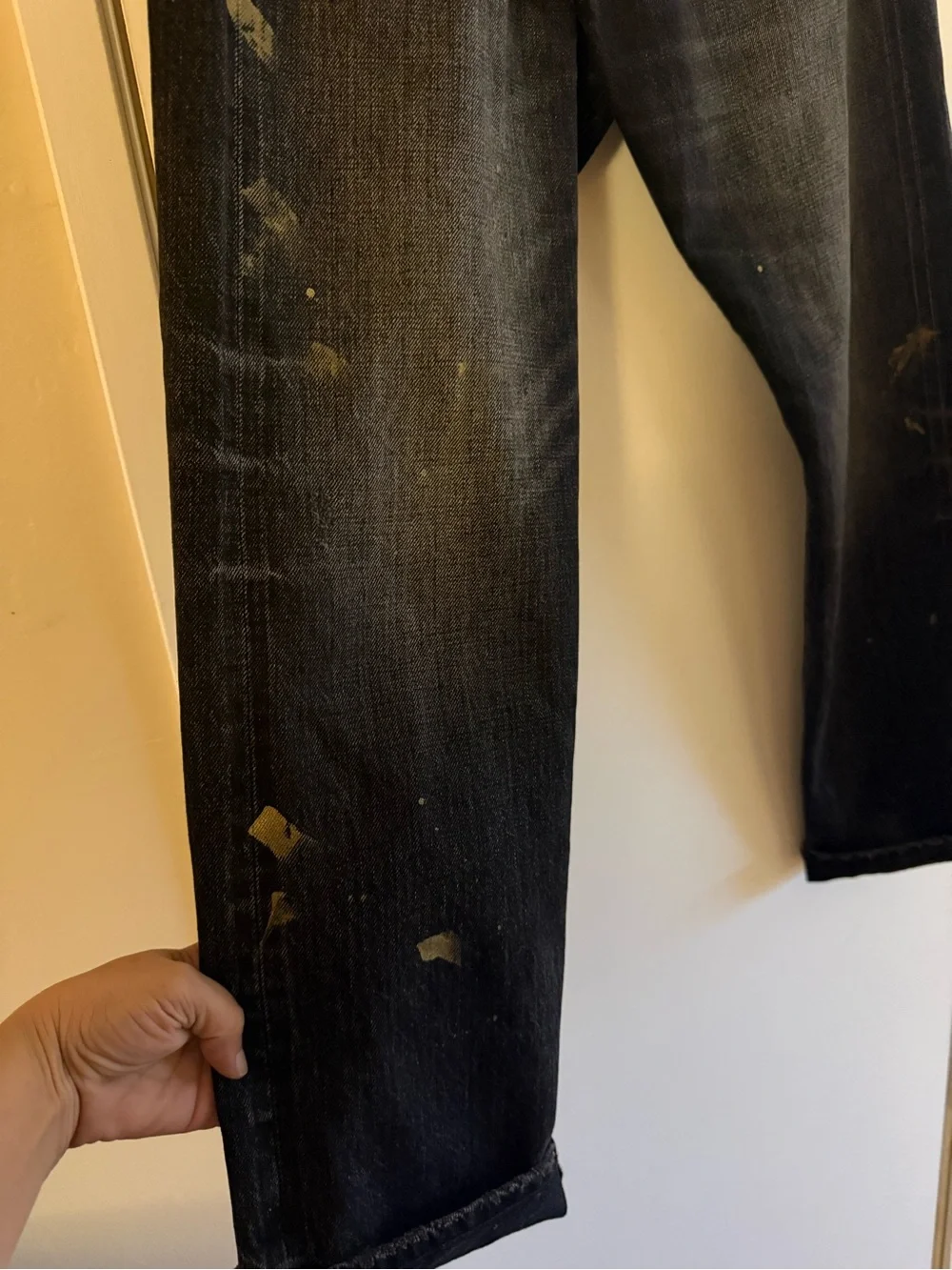 R13 Gold Splatter Crossover Jean in Eton Selvedge Black